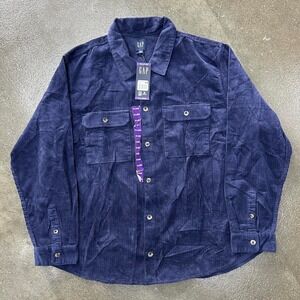 Brand New Gap Blue Corduroy‎ Button Up Men's 2XL Collared Long Sleeve Shirt